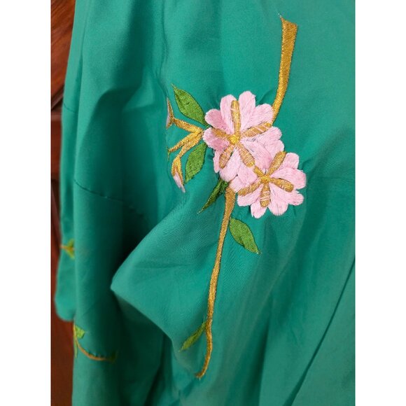 Vintage Green Embroidered Floral Kimono One size - Picture 3 of 7
